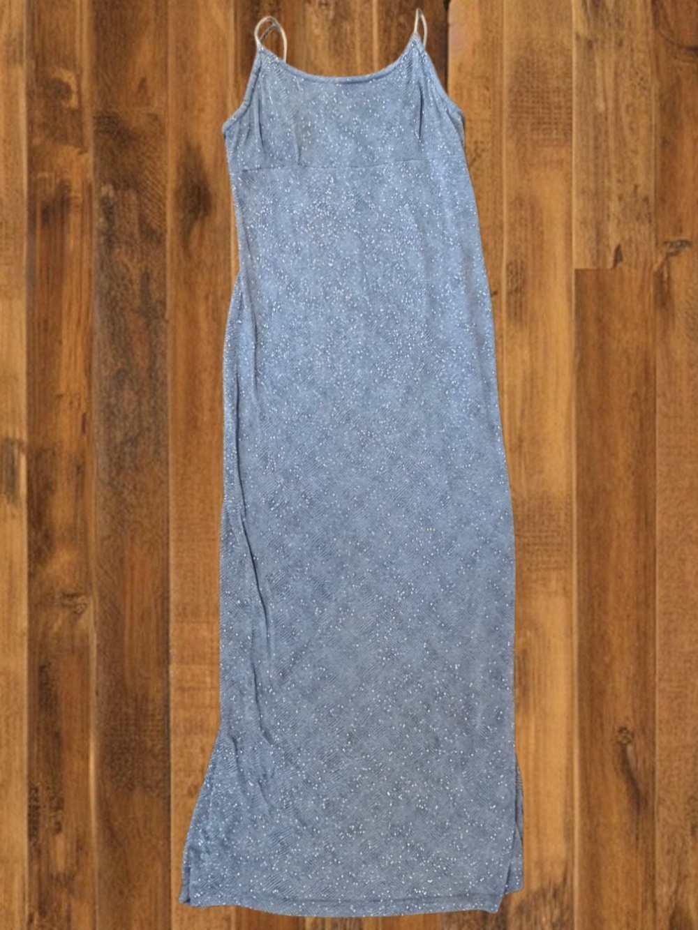 Vintage Y2K Ice Blue Sparkle Maxi Dress Back Slit Glam Party Dress - Picture 2 of 3
